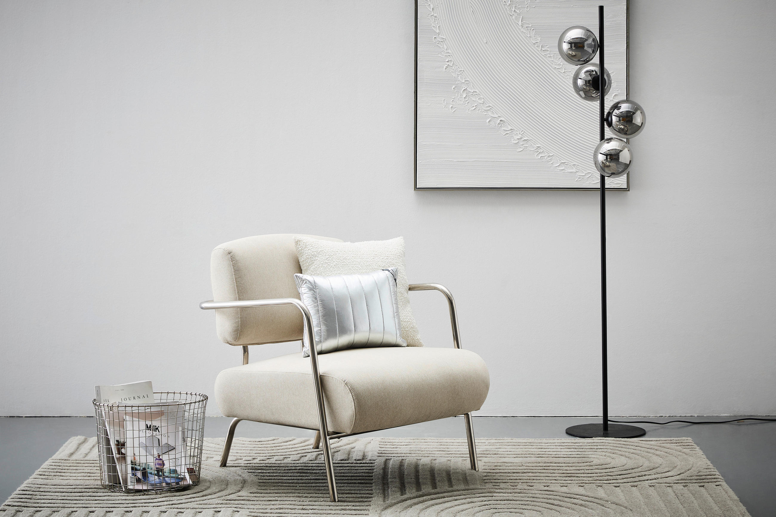 SESSEL in Leinenoptik Chromfarben, Beige  - Chromfarben/Beige, Trend, Textil/Metall (70/82/74cm) - Livetastic