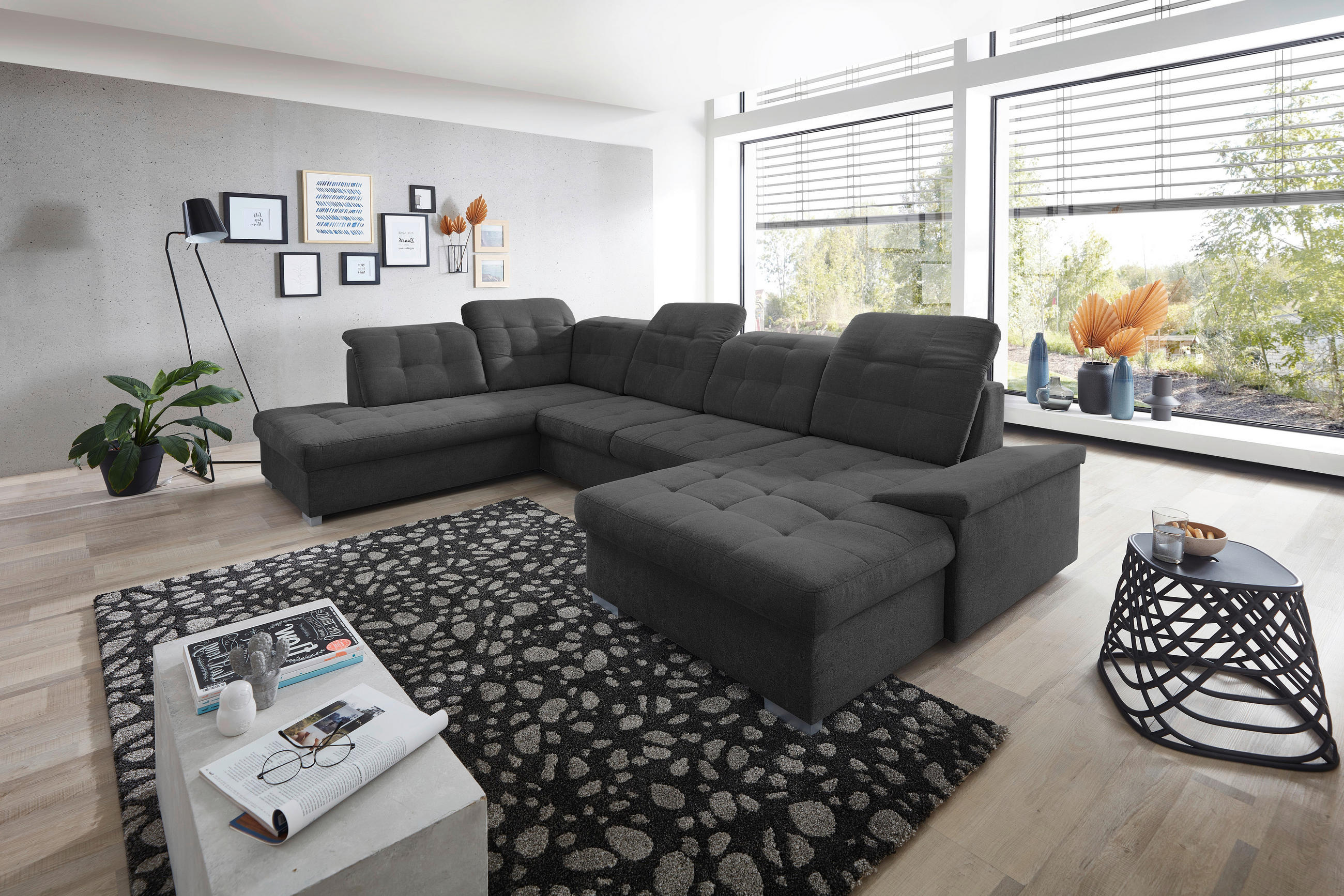 WOHNLANDSCHAFT Schwarz Mikrofaser  - Chromfarben/Schwarz, Design, Kunststoff/Textil (212/330/169cm) - Livetastic