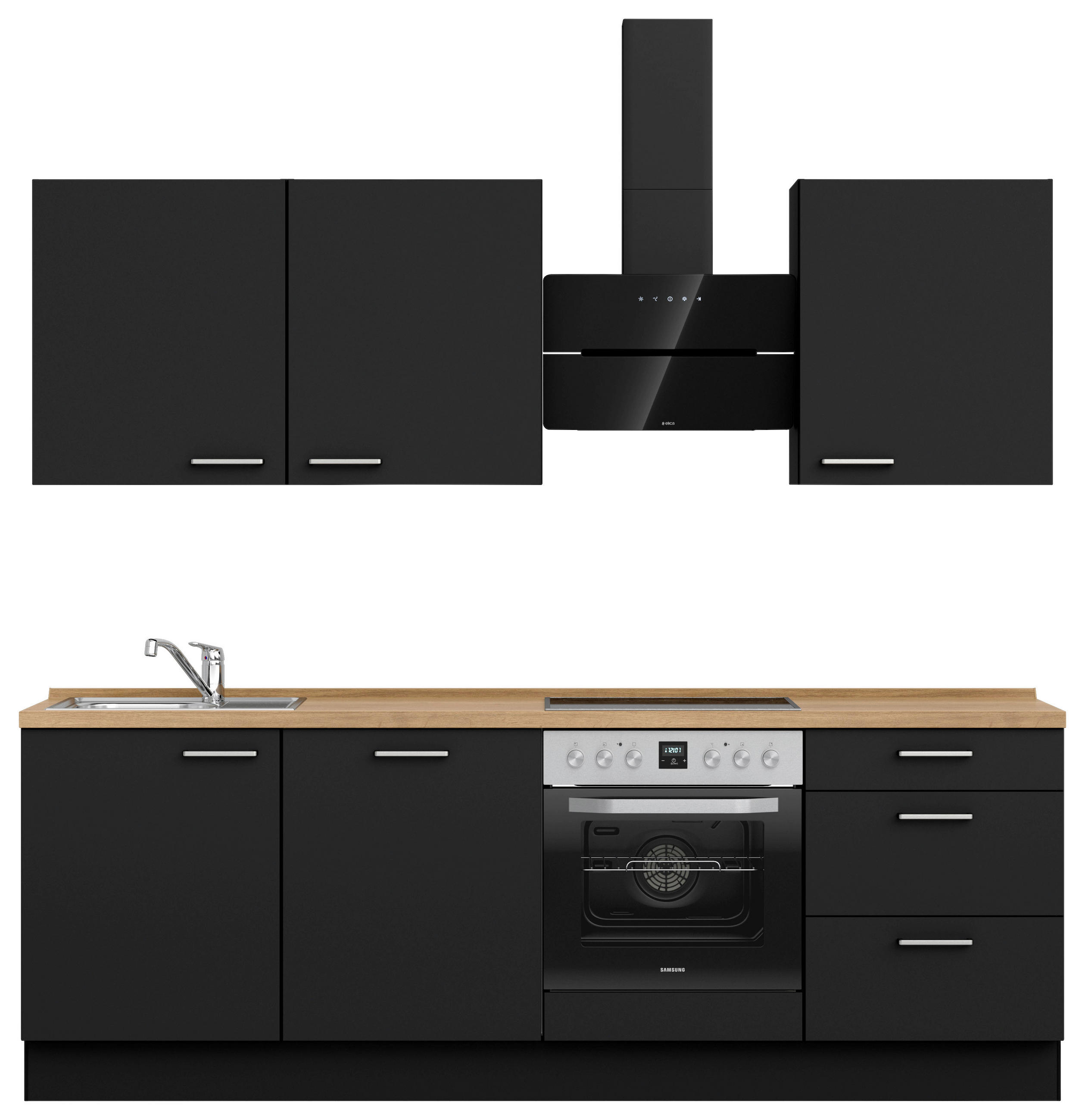 KÜCHENBLOCK 240 cm   in Schwarz, Eichefarben  - Edelstahlfarben/Eichefarben, MODERN, Holzwerkstoff/Metall (240cm) - Nobilia