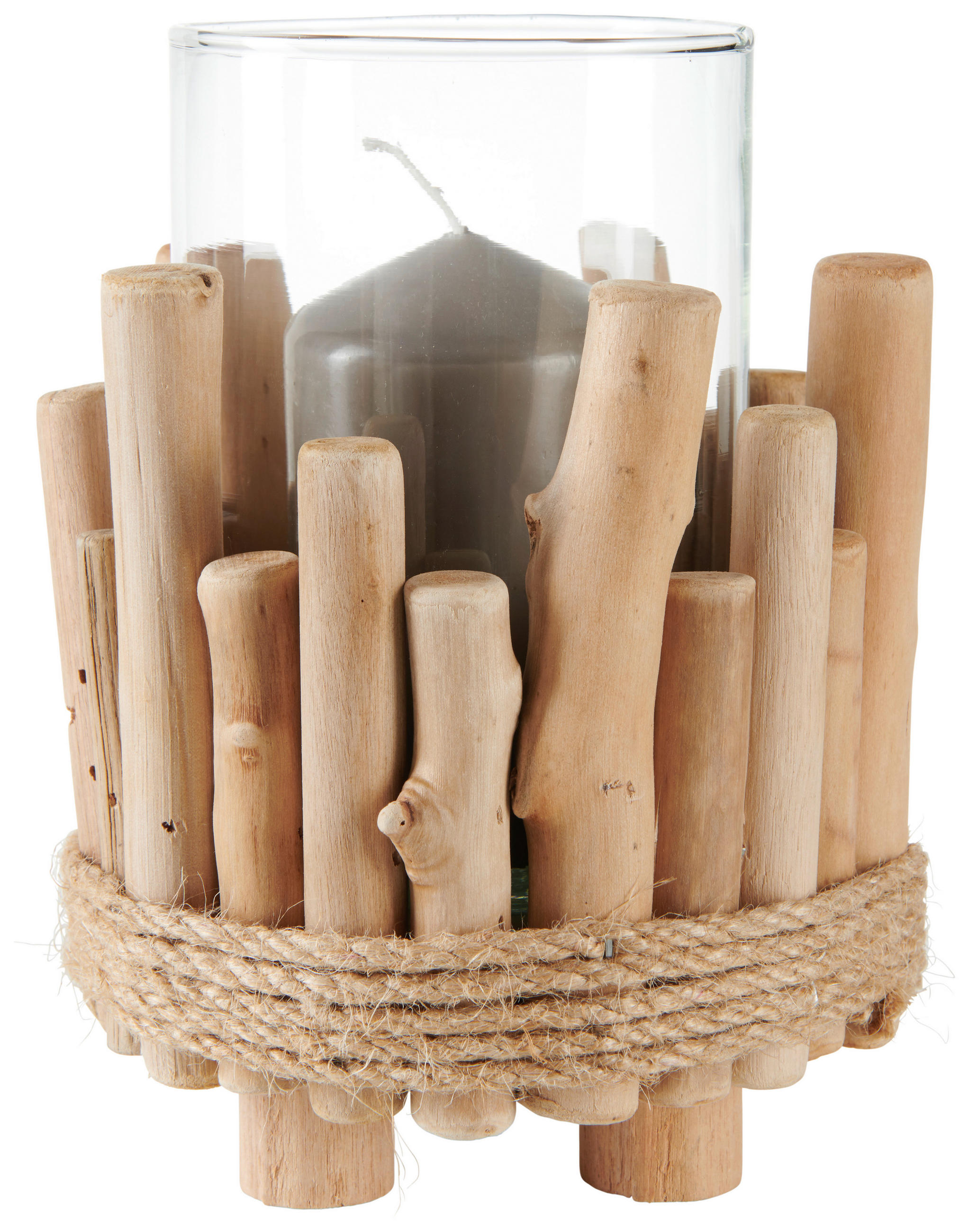 WINDLICHT - Naturfarben, Natur, Glas/Holz (14,5/18cm) - Ambia Home