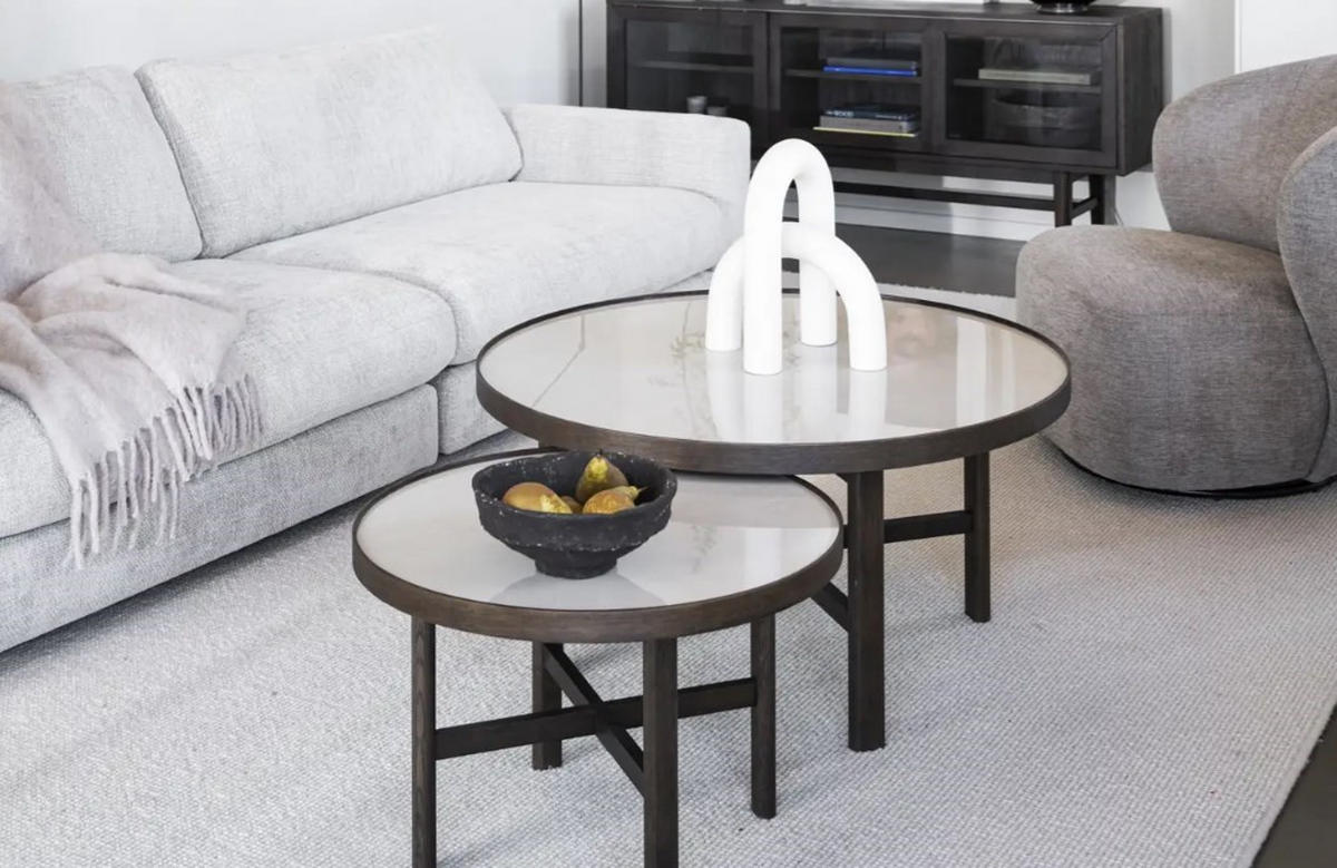 SOFFBORD i trä, keramik 60/40 cm  - beige/mörkbrun, Klassisk, trä/keramik (60/40cm) - Rowico