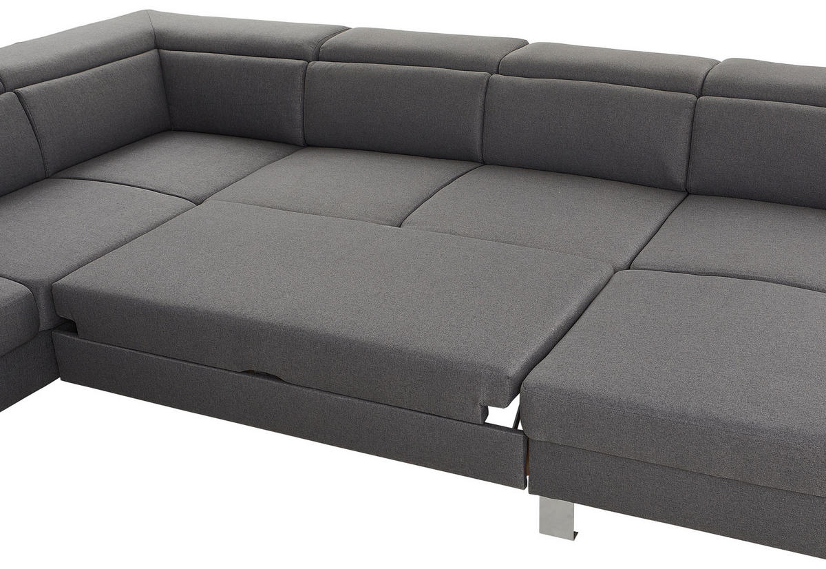 WOHNLANDSCHAFT inkl.Funktionen Grau Webstoff  - Silberfarben/Grau, Design, Textil/Metall (226/320/168cm) - Xora