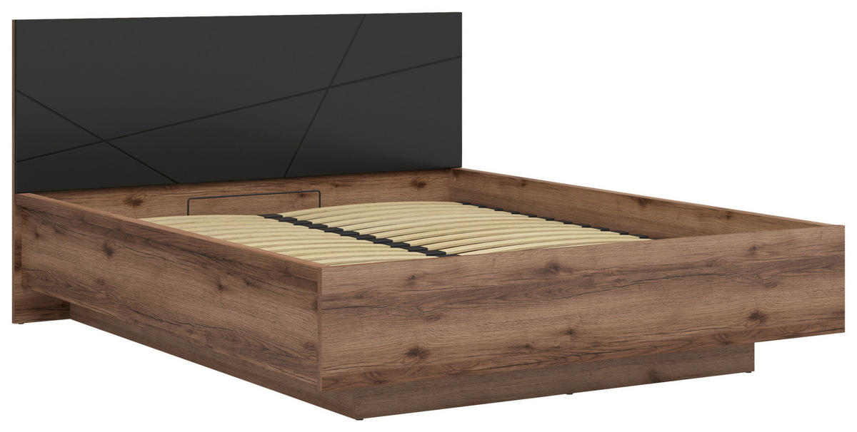 POSTELJA 160 cm   x 200 cm  , leseni material črna, barve hrasta  - črna/barve hrasta, Moderno, leseni material (160/200cm) - MID.YOU