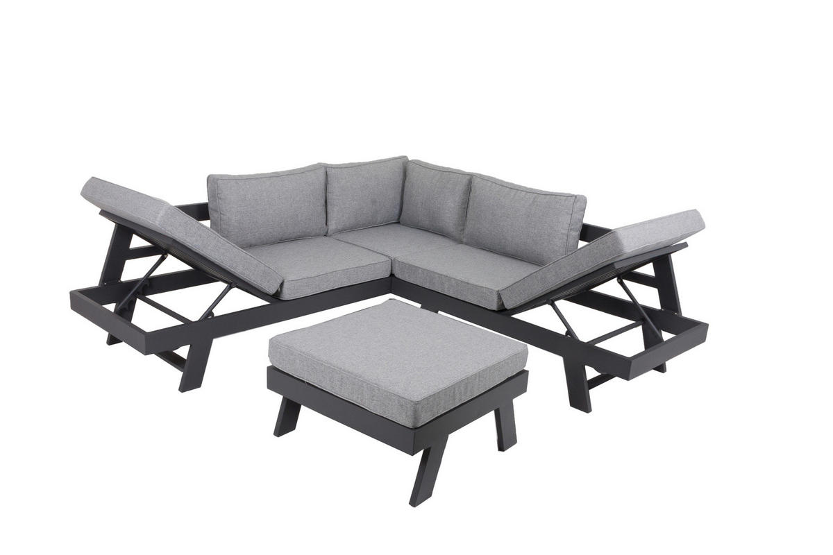 LOUNGEGARNITUR 3-teilig   Aluminium  - Schwarz/Grau, Basics, Kunststoff/Textil - Gardenson