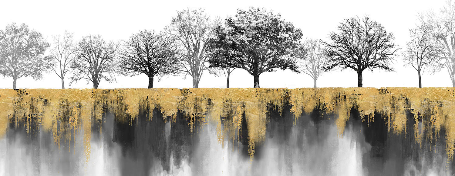 OBJEKTBILD Bäume 180/70 cm  - Goldfarben/Schwarz, Design, Holz/Papier (180/70cm) - Monee