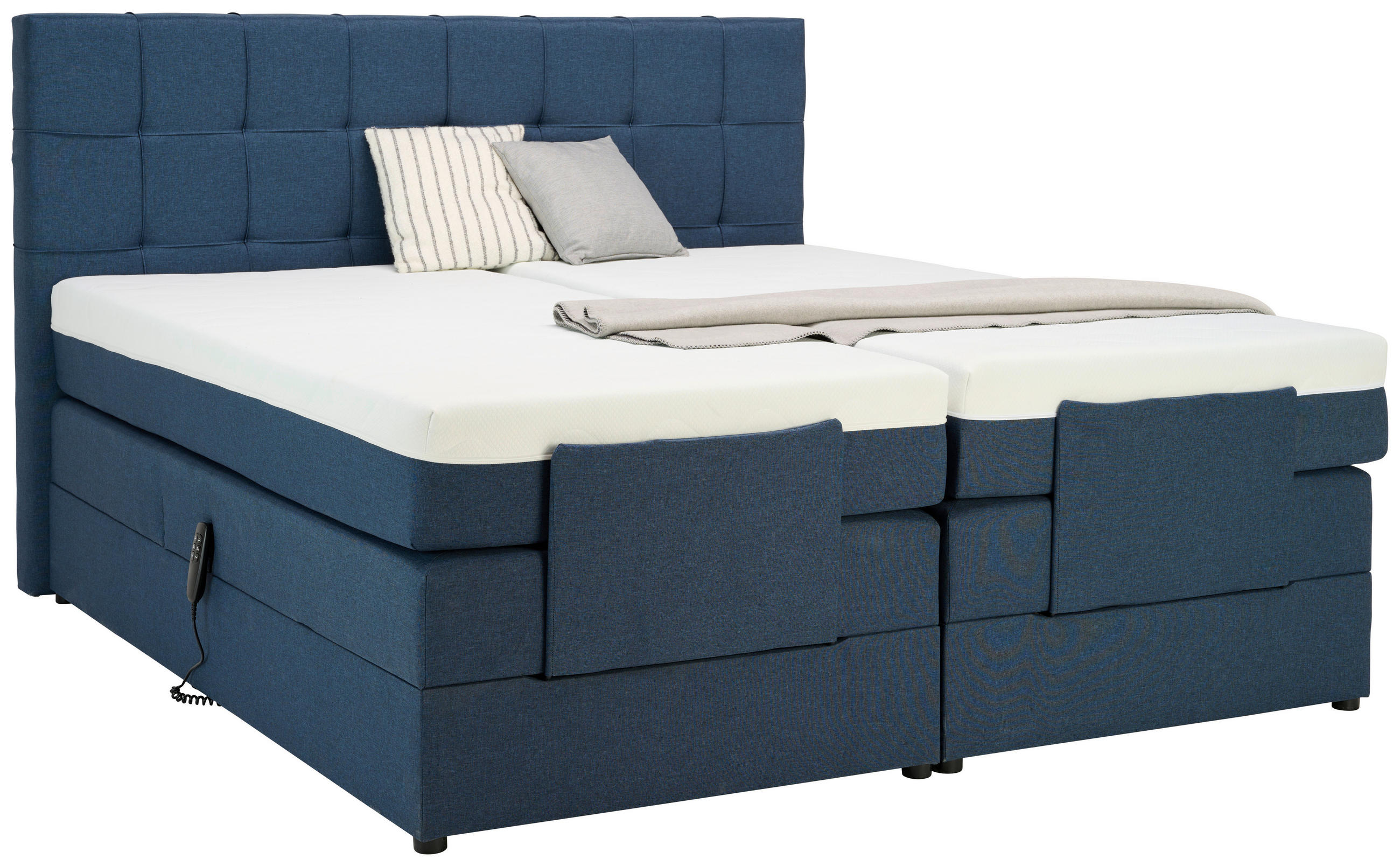 BOXSPRINGOVÁ POSTEĽ, 180/200 cm, modrá - čierna/modrá, Konventionell, textil/plast (180/200cm) - Moderano