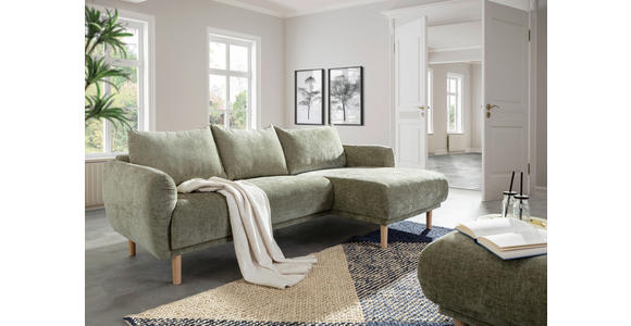 ECKSOFA Olivgrün Flachgewebe - Buchefarben/Olivgrün, KONVENTIONELL, Holz/Textil (230/144cm) - Carryhome