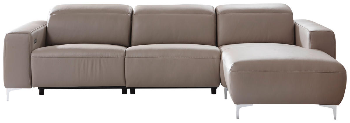 ECKSOFA in Echtleder Taupe  - Taupe/Chromfarben, Design, Leder/Metall (292/177cm) - Pure Home Lifestyle