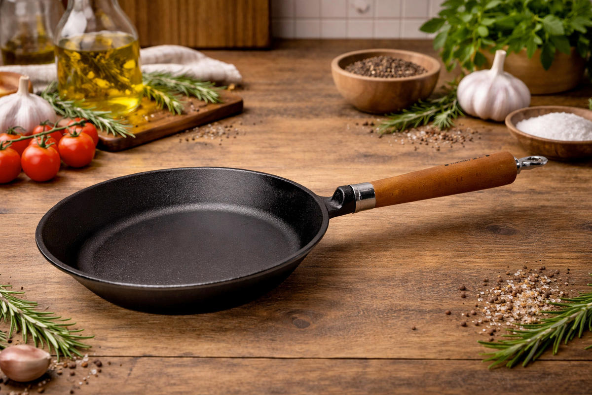 BRATPFANNE  - Schwarz/Braun, Basics, Holz/Metall (48/25/8cm)
