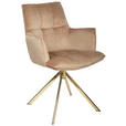 ARMLEHNSTUHL  Stoffauswahl, Sitzfläche 360° drehbar, automatische Rückholfunktion Samt  Goldfarben, Hellbraun  - Hellbraun/Goldfarben, Design, Textil/Metall (59/89,5/63cm) - Novel