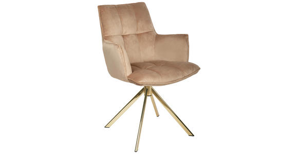 ARMLEHNSTUHL  Stoffauswahl, Sitzfläche 360° drehbar, automatische Rückholfunktion Samt  Goldfarben, Hellbraun  - Hellbraun/Goldfarben, Design, Textil/Metall (59/89,5/63cm) - Novel