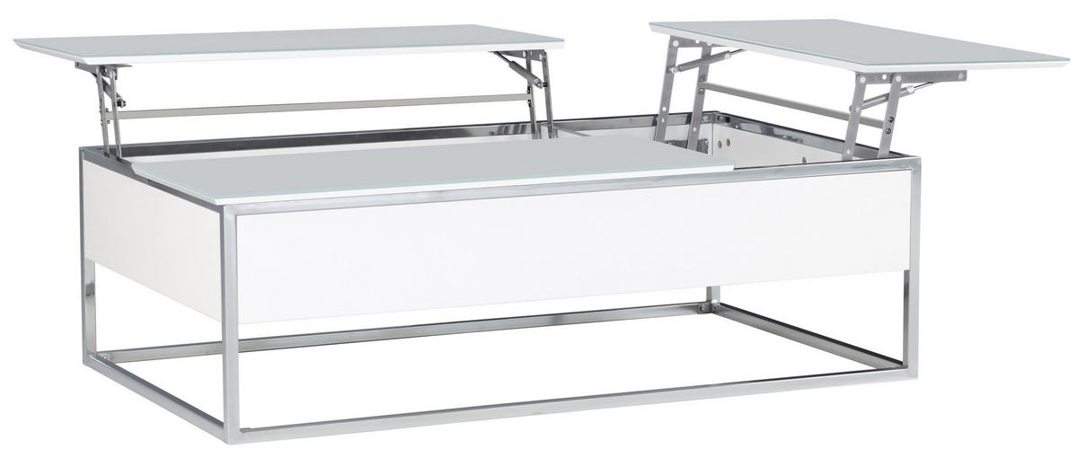 COUCHTISCH Optiwhite 130/80/40 cm rechteckig Weiß, Chromfarben  - Chromfarben/Weiß, Design, Glas/Holzwerkstoff (130/80/40cm) - MID.YOU
