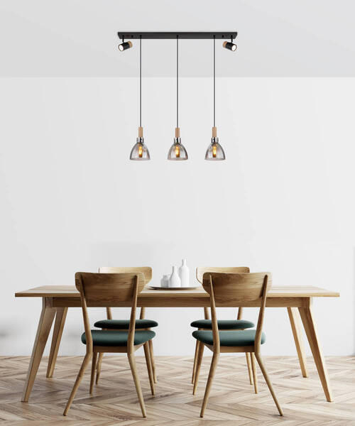 HÄNGELEUCHTE 97/16/120 cm    - Schwarz, Design, Glas/Holzwerkstoff (97/16/120cm) - Globo