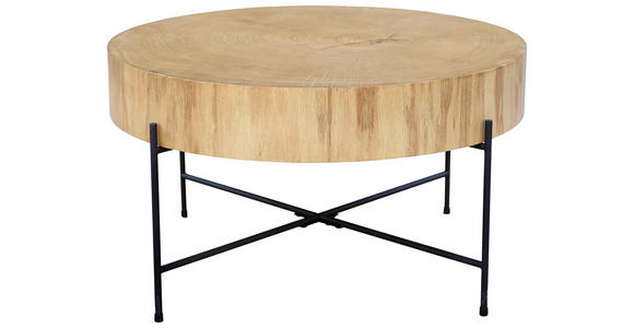 COUCHTISCH Eiche furniert 75/75/42 cm rund Naturfarben, Schwarz - Schwarz/Naturfarben, Natur, Holz/Holzwerkstoff (75/75/42cm) - Waldwelt