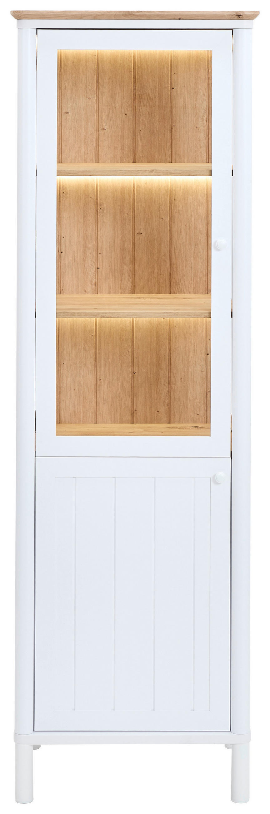 VITRINE in Weiß, Eiche Artisan  - Weiß/Eiche Artisan, ROMANTIK / LANDHAUS, Holzwerkstoff/Metall (62,9/198,4/47,2cm) - home24