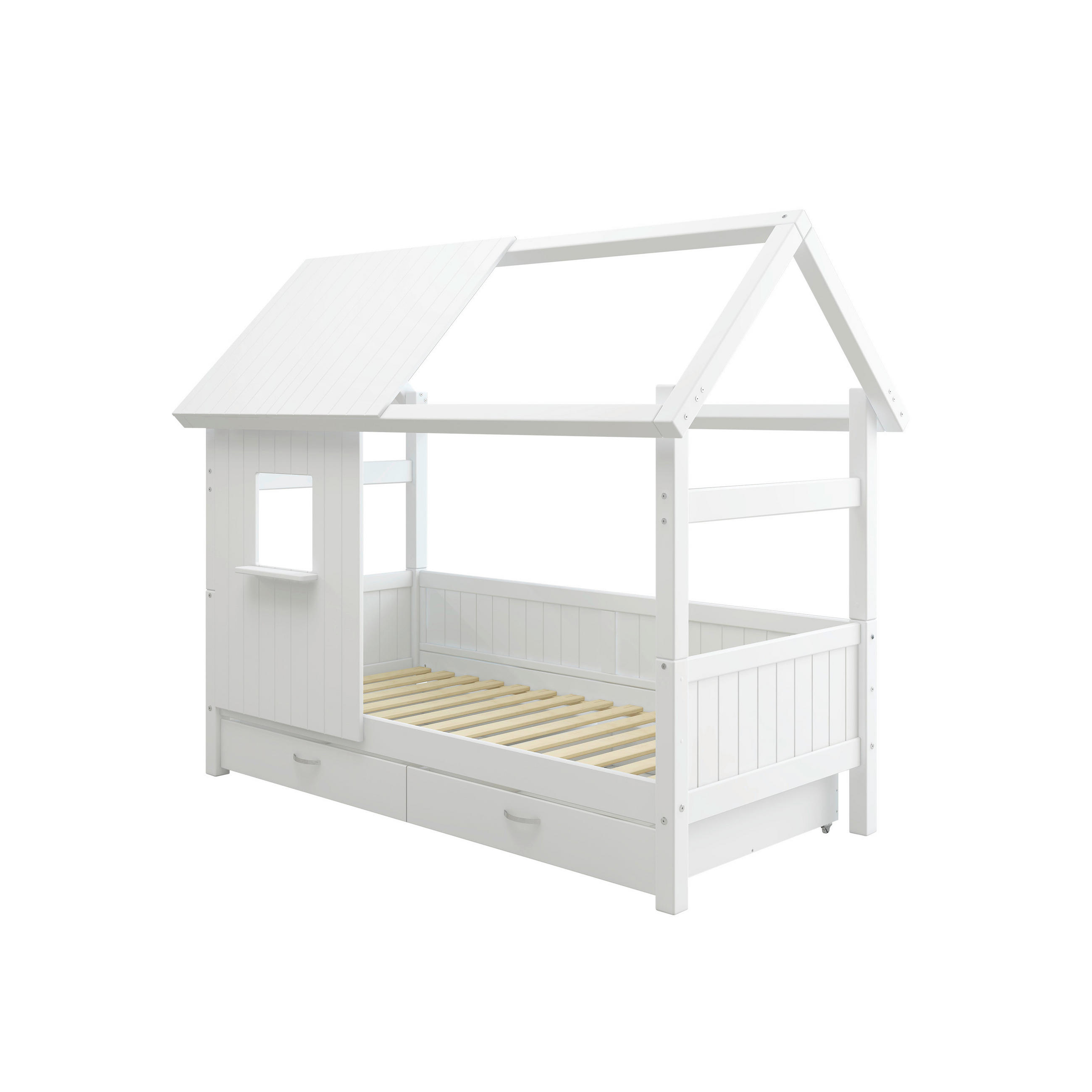 HAUSBETT 90/200 cm,  in Weiß, Rollrost, Bettschublade  - Weiß, MODERN, Holz (90/200cm) - Chameo