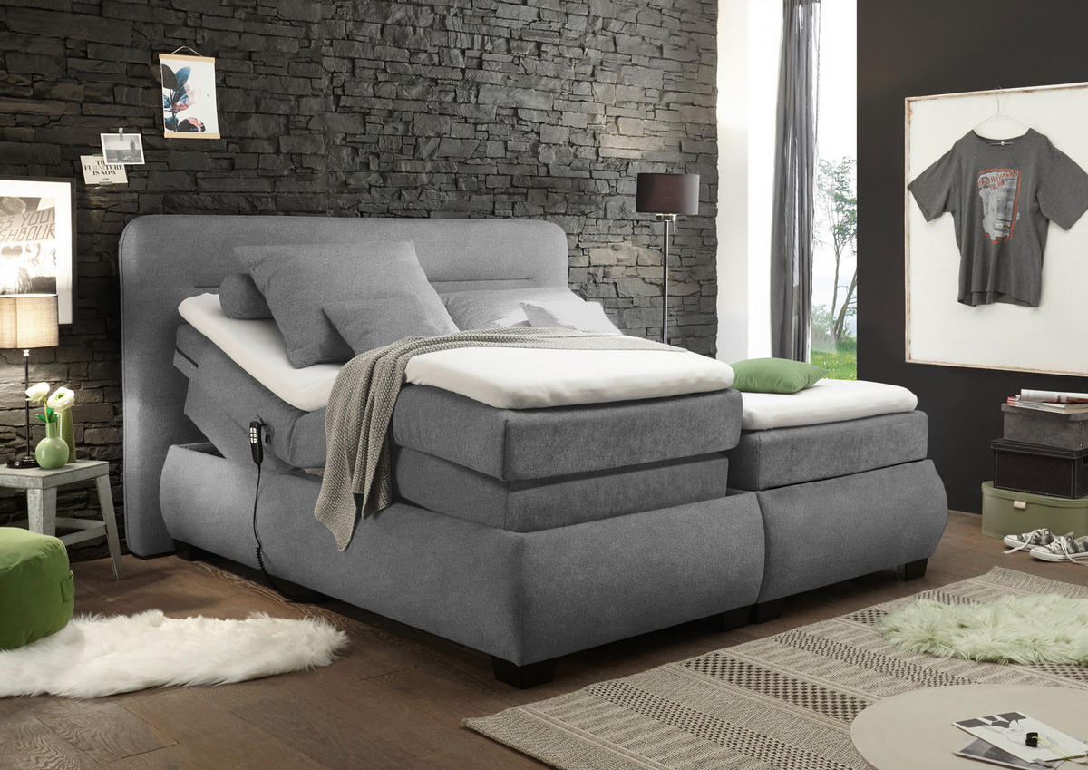 BOXSPRING-ÁGY 180/200 cm  sötétszürke  - fekete/sötétszürke, Konventionell, műanyag/textil (180/200cm) - MID.YOU