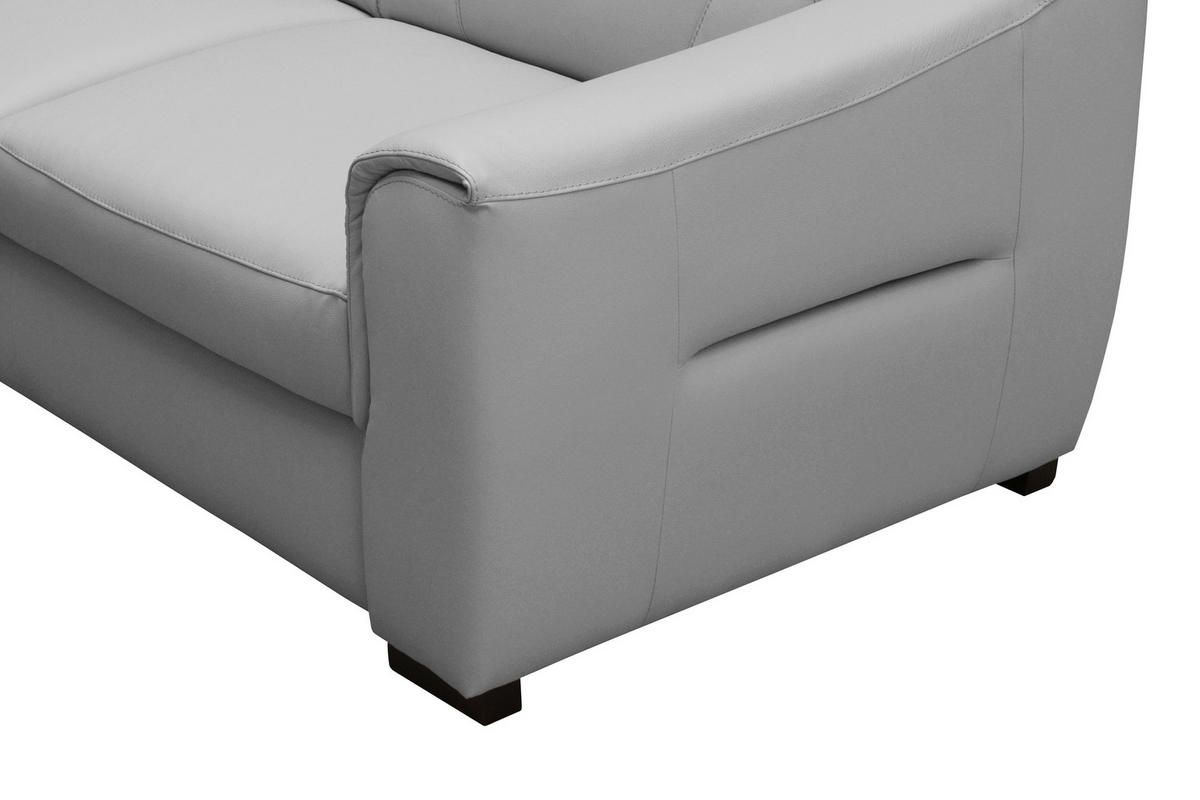 ECKSOFA  in Lederlook Echtleder Platinfarben  - Platinfarben/Wengefarben, Design, Leder/Holz (260/260cm) - Celina Home