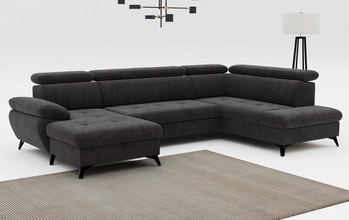 WOHNLANDSCHAFT in Dunkelgrau  - Schlammfarben/Dunkelgrau, Textil/Metall (166/324/207cm) - MID.YOU