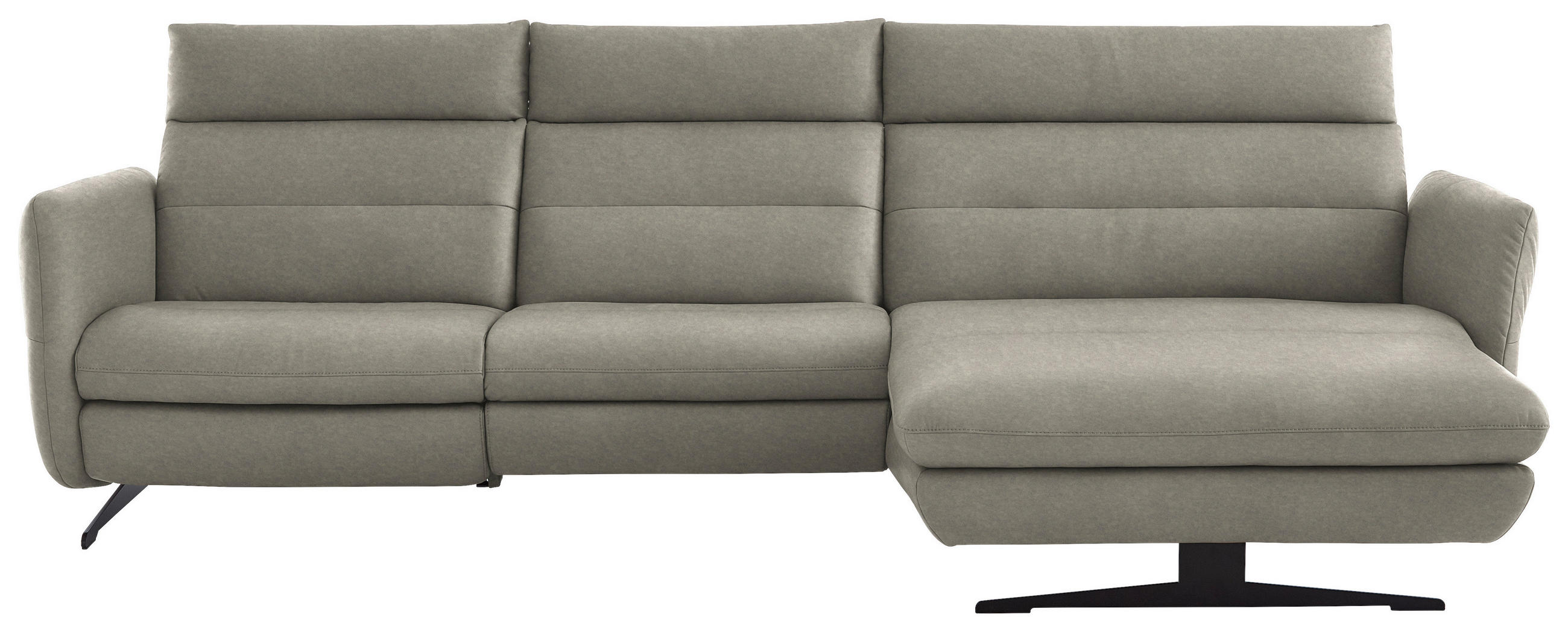 ECKSOFA in Echtleder Hellgrau  - Hellgrau/Schwarz, Design, Leder/Metall (300/157cm) - Dieter Knoll