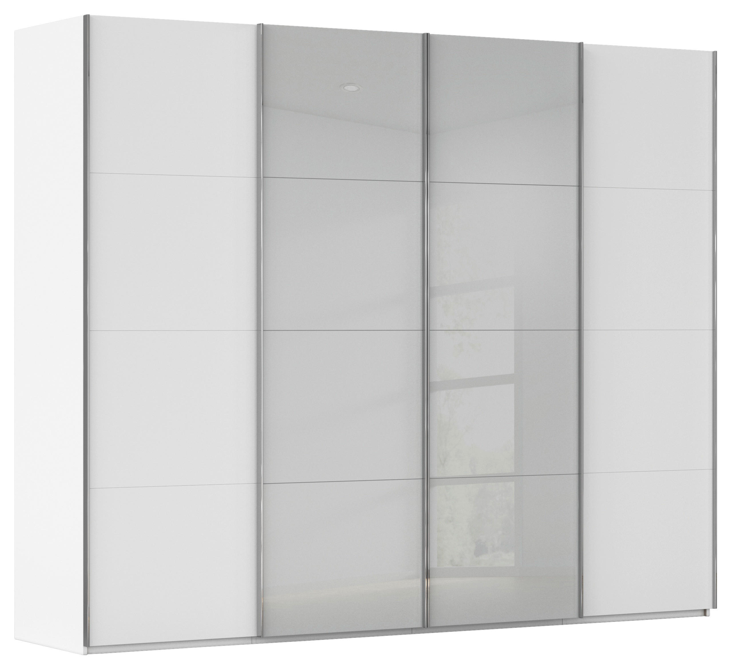SCHWEBETÜRENSCHRANK 271/235/68 cm 4-türig Grau, Weiß  - Chromfarben/Weiß, KONVENTIONELL, Glas/Holzwerkstoff (271/235/68cm) - Novel