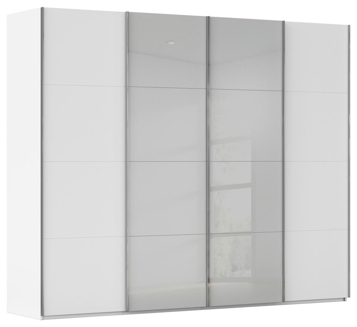 SCHWEBETÜRENSCHRANK 271/235/68 cm 4-türig Grau, Weiß  - Chromfarben/Weiß, KONVENTIONELL, Glas/Holzwerkstoff (271/235/68cm) - Novel