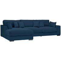 ECKSOFA  in Cord Dunkelblau Zierkissen, Rückenkissen  205/340 cm  - Schwarz/Dunkelblau, Design, Kunststoff/Textil (205/340cm) - Lomoco