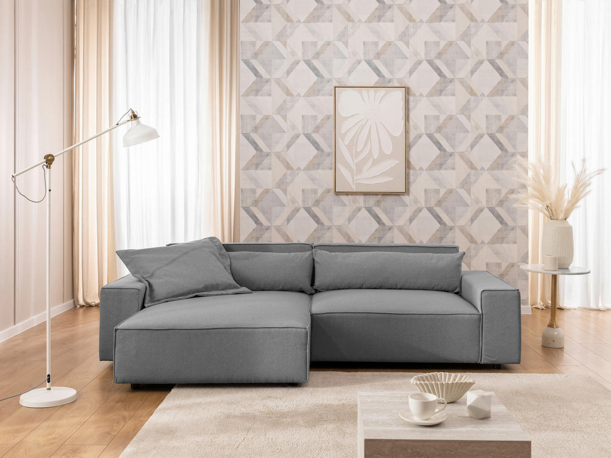 ECKSOFA Webstoff Hellgrau  - Hellgrau/Schwarz, Design, Kunststoff/Textil (251/142cm) - P & B