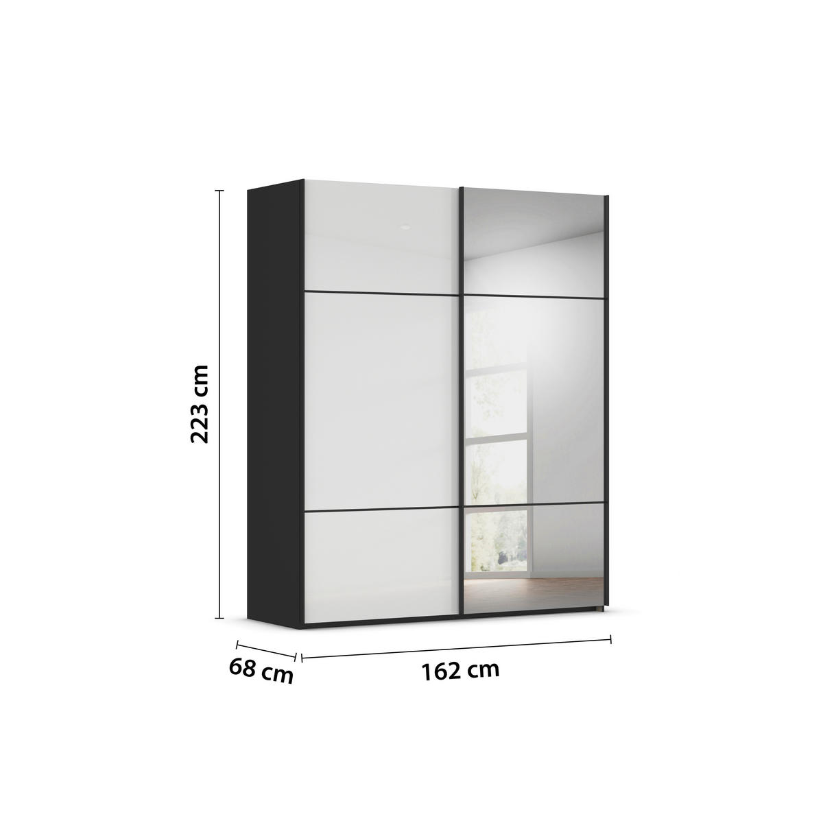 SCHWEBETÜRENSCHRANK  in Schwarz, Weiß  - Schwarz/Weiß, KONVENTIONELL, Glas/Holzwerkstoff (162/223/68cm) - Novel