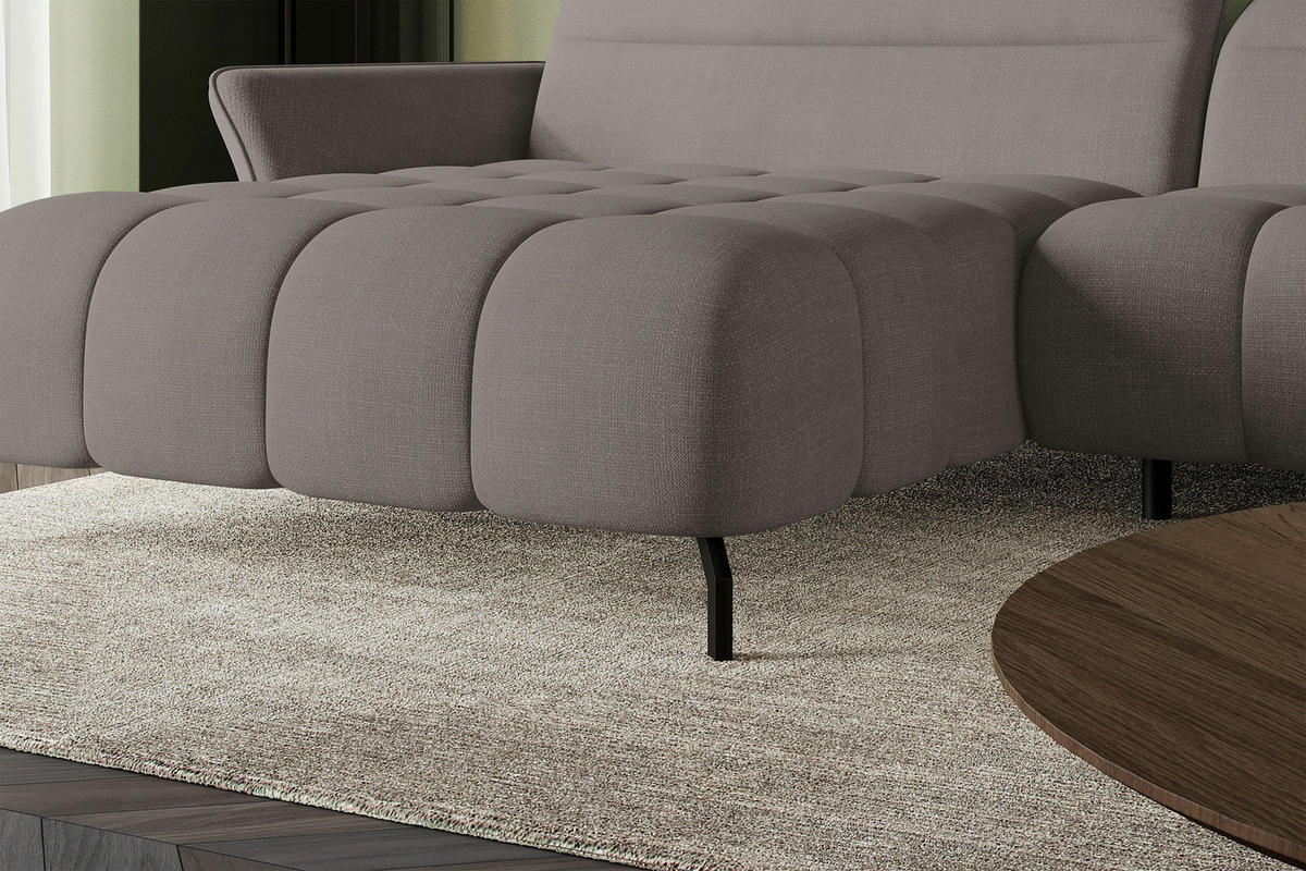 ECKSOFA Taupe Flachgewebe Rücken echt, Kopfteilverstellung, Sitztiefenverstellung  - Taupe/Schwarz, KONVENTIONELL, Textil/Metall (175/272cm) - Carryhome