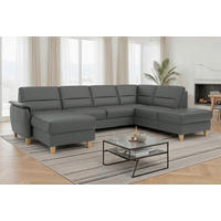 WOHNLANDSCHAFT PALMERA E in Echtleder Anthrazit  - Eichefarben/Anthrazit, Basics, Leder/Holz (163/308/212cm) - Sit & More