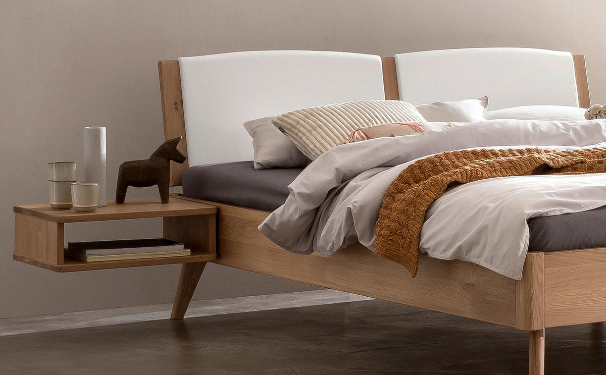 BETT 180/200 cm  in Weiß, Eichefarben  - Eichefarben/Weiß, Design, Holz/Textil (180/200cm) - Hasena