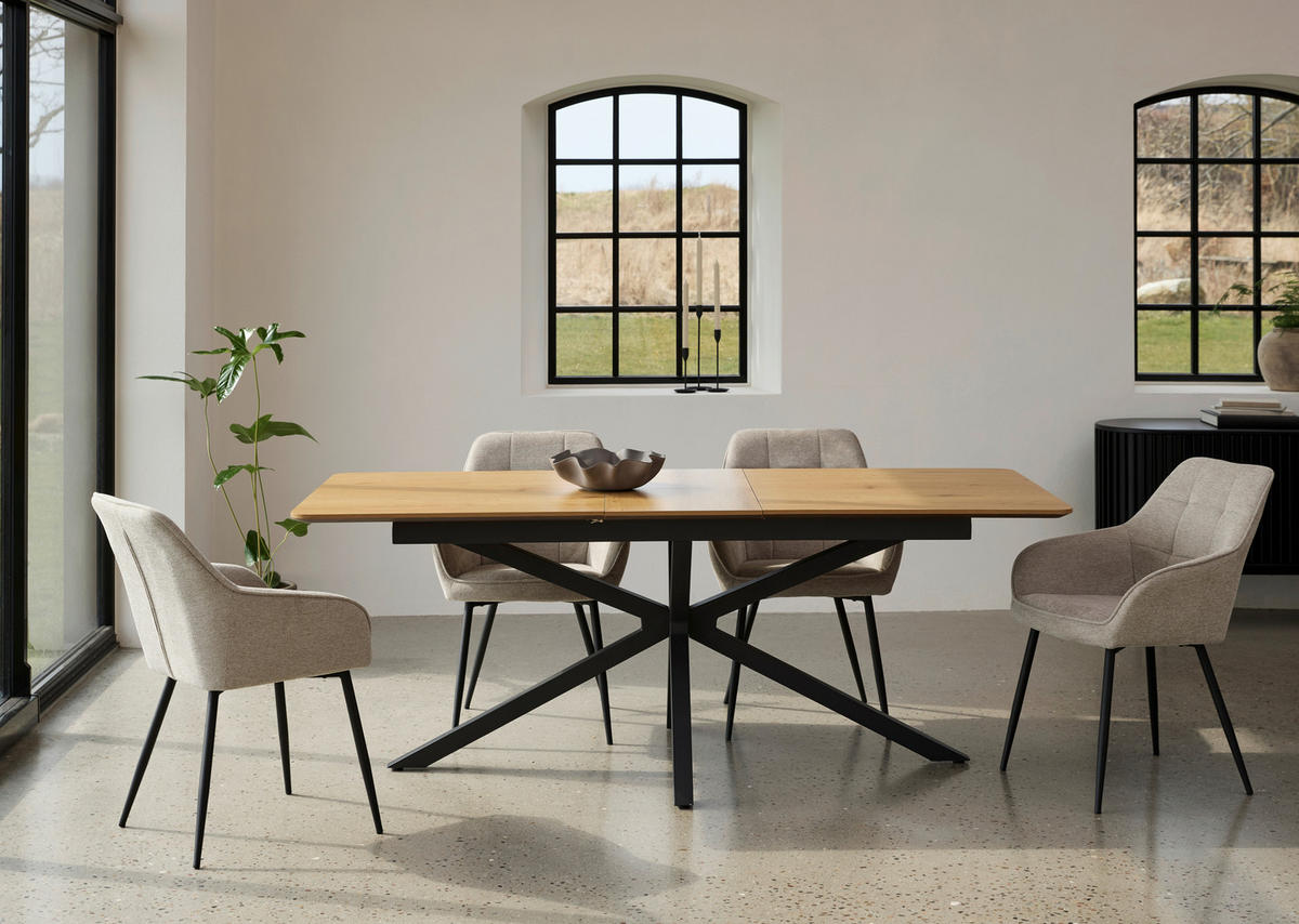 ESSTISCH in Holzwerkstoff  - Eichefarben/Schwarz, MODERN, Holzwerkstoff/Metall (90/75/160-200cm) - Livetastic