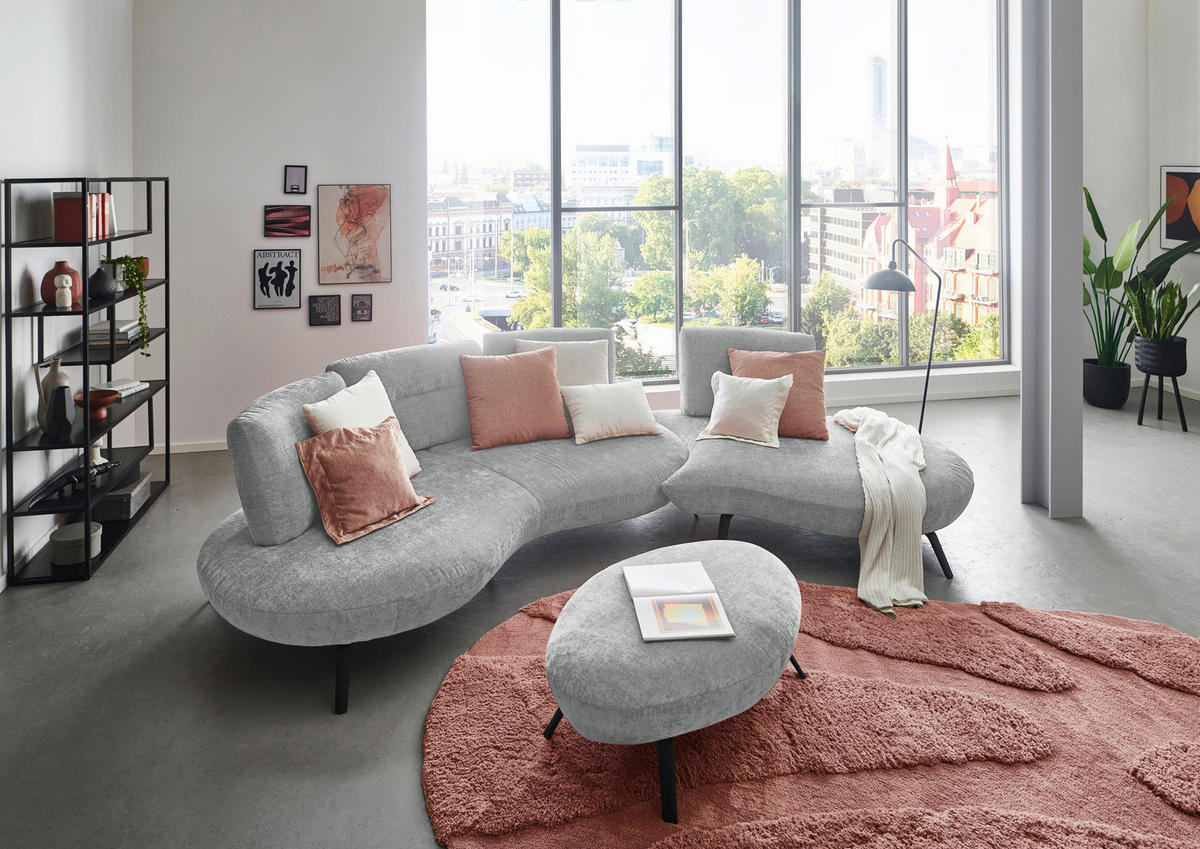 BIGSOFA Flachgewebe Hellgrau  - Hellgrau/Schwarz, Design, Textil/Metall (456/93/138cm) - Moderano