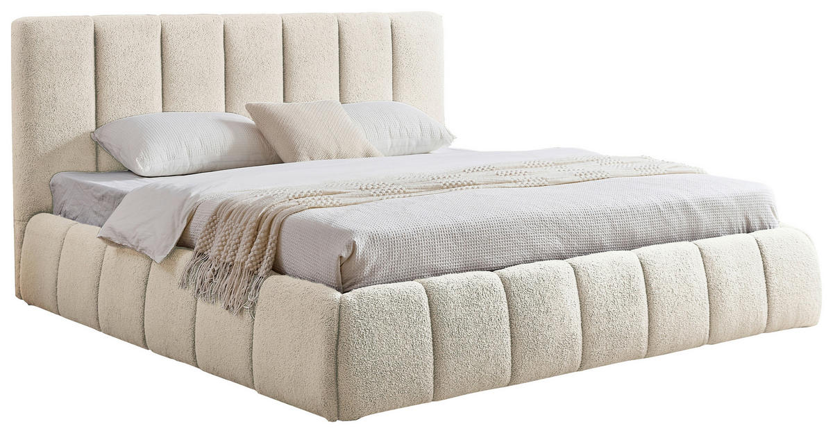 POLSTERBETT 140/200 cm,  in Beige, gepolstertes Kopfteil, Lattenrost, Bettkasten,  - Beige/Schwarz, Design, Holz/Kunststoff (140/200cm) - Boxxx