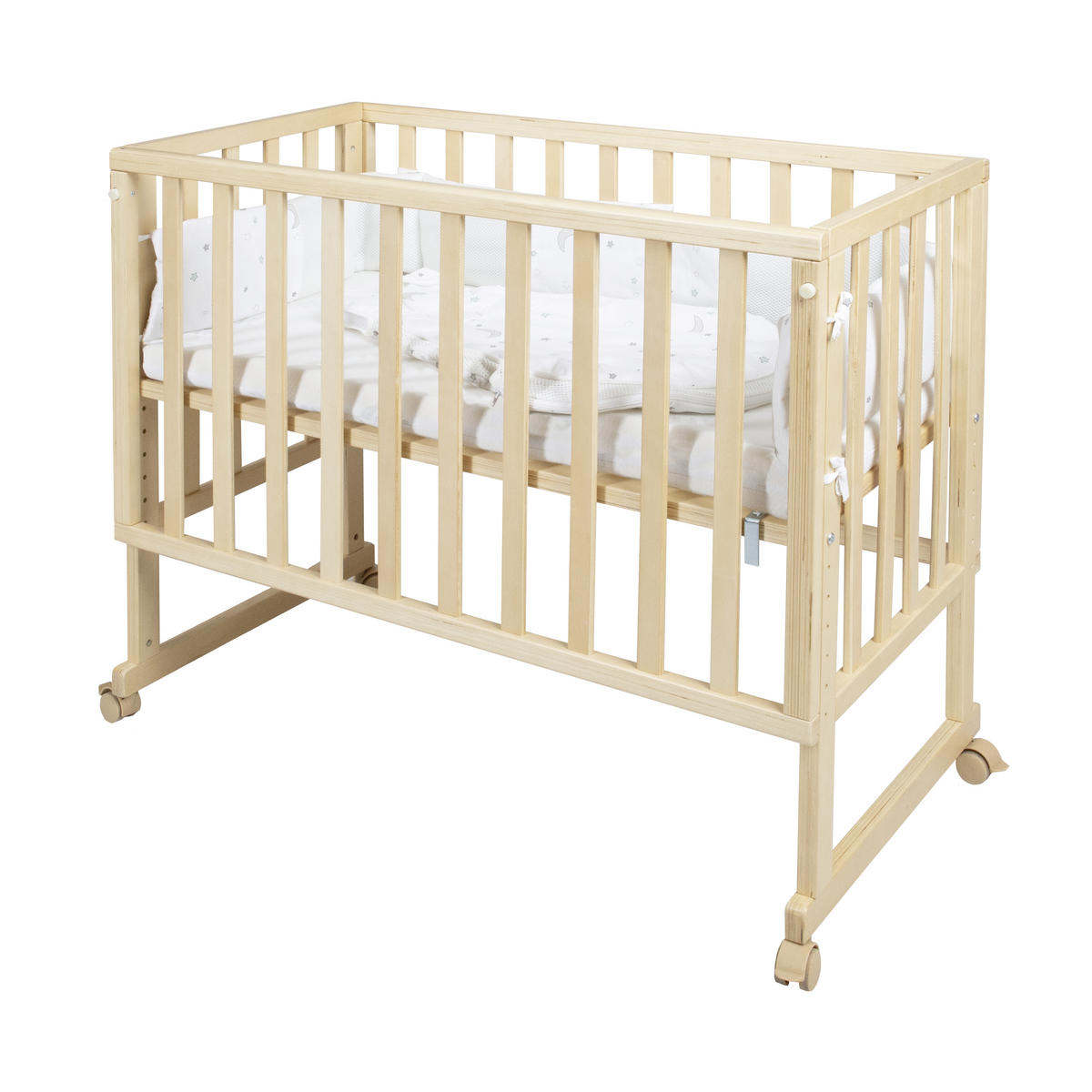 BEISTELLBETT Stubenbett 3 in 1 Sternenzauber  - Hellgrau/Naturfarben, Basics, Holzwerkstoff/Textil (49,5/85,5/90cm) - Roba
