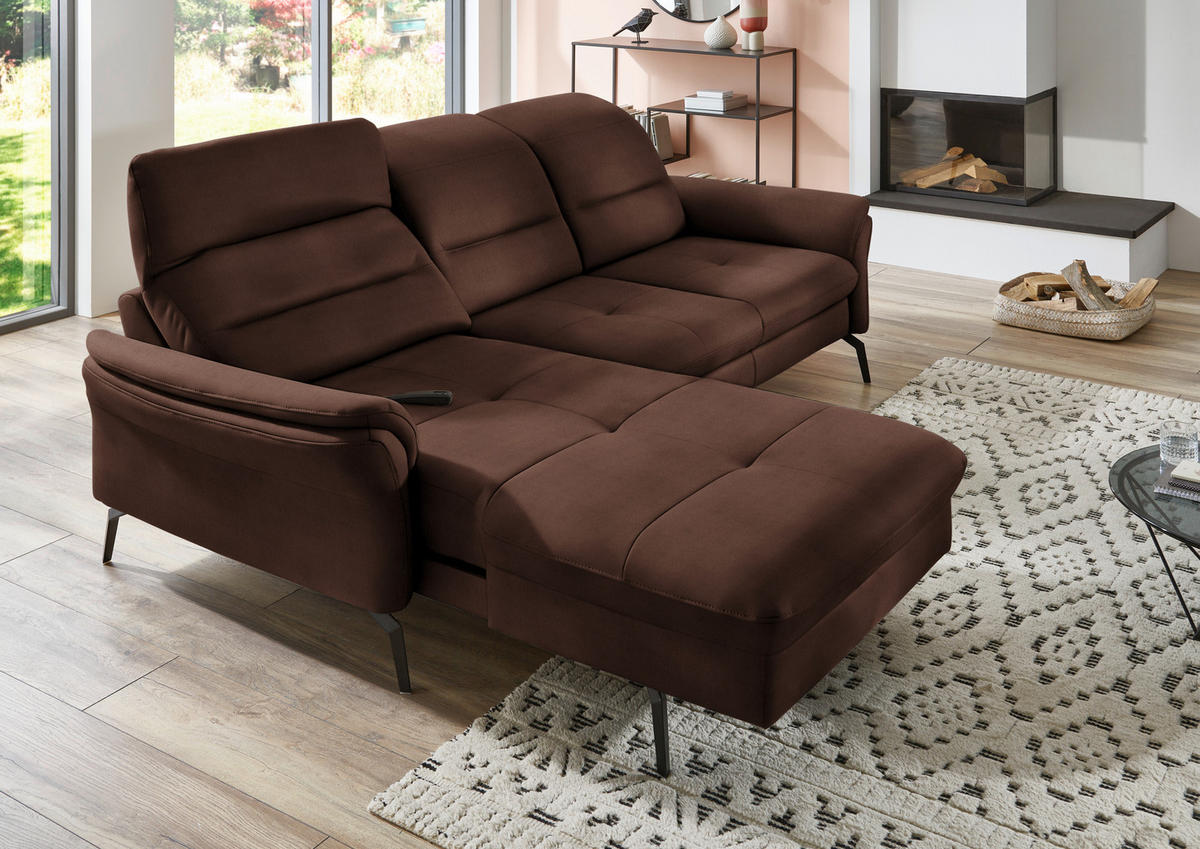 ECKSOFA in Flachgewebe Dunkelbraun  - Dunkelbraun/Schwarz, Konventionell, Textil/Metall (181/260cm) - Beldomo Speed