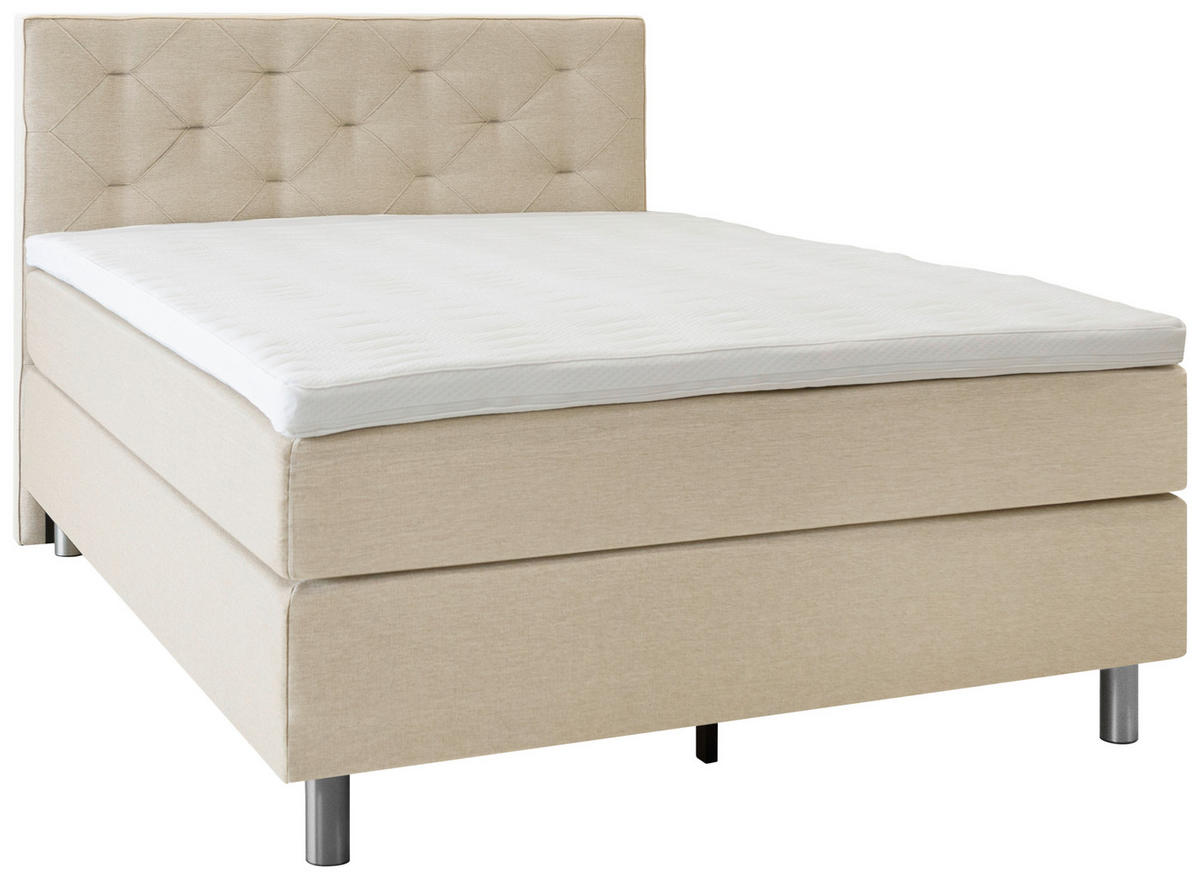 BOXSPRINGBETT 140/200 cm  in Beige  - Beige/Alufarben, Konventionell, Textil/Metall (140/200cm) - Welnova