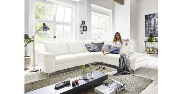 WOHNLANDSCHAFT in Leder Weiß - Alufarben/Weiß, Design, Leder/Metall (242/289cm) - Cantus