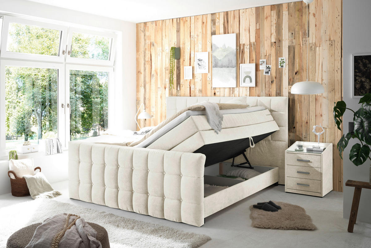 BOXSPRINGBETT 180/200 cm  in Creme  - Creme/Schwarz, Modern, Holzwerkstoff/Kunststoff (180/200cm) - MID.YOU