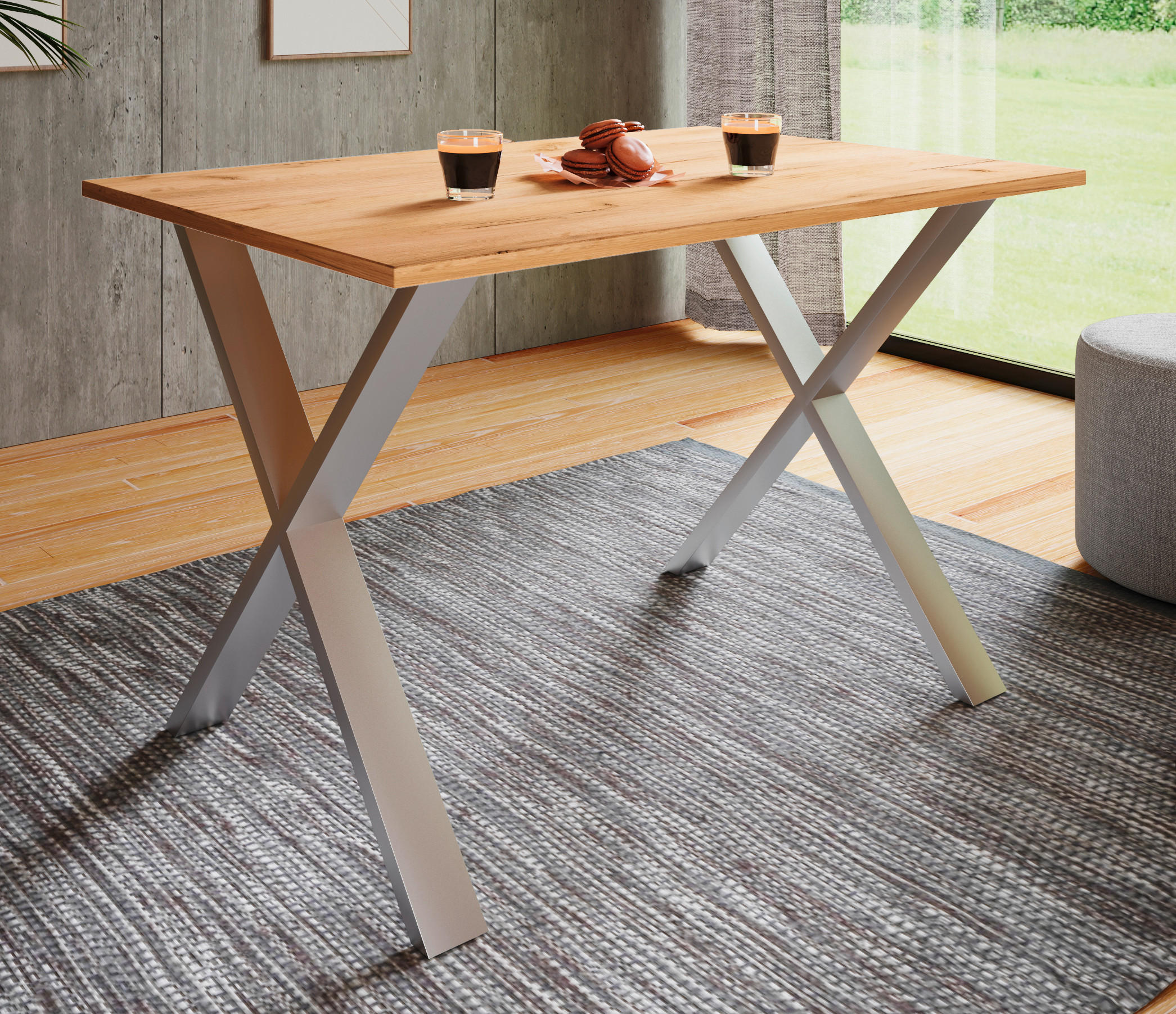 ESSTISCH rechteckig Silberfarben, Honigeiche  - Honigeiche/Silberfarben, Basics, Holzwerkstoff/Metall (140/80/76cm) - MID.YOU