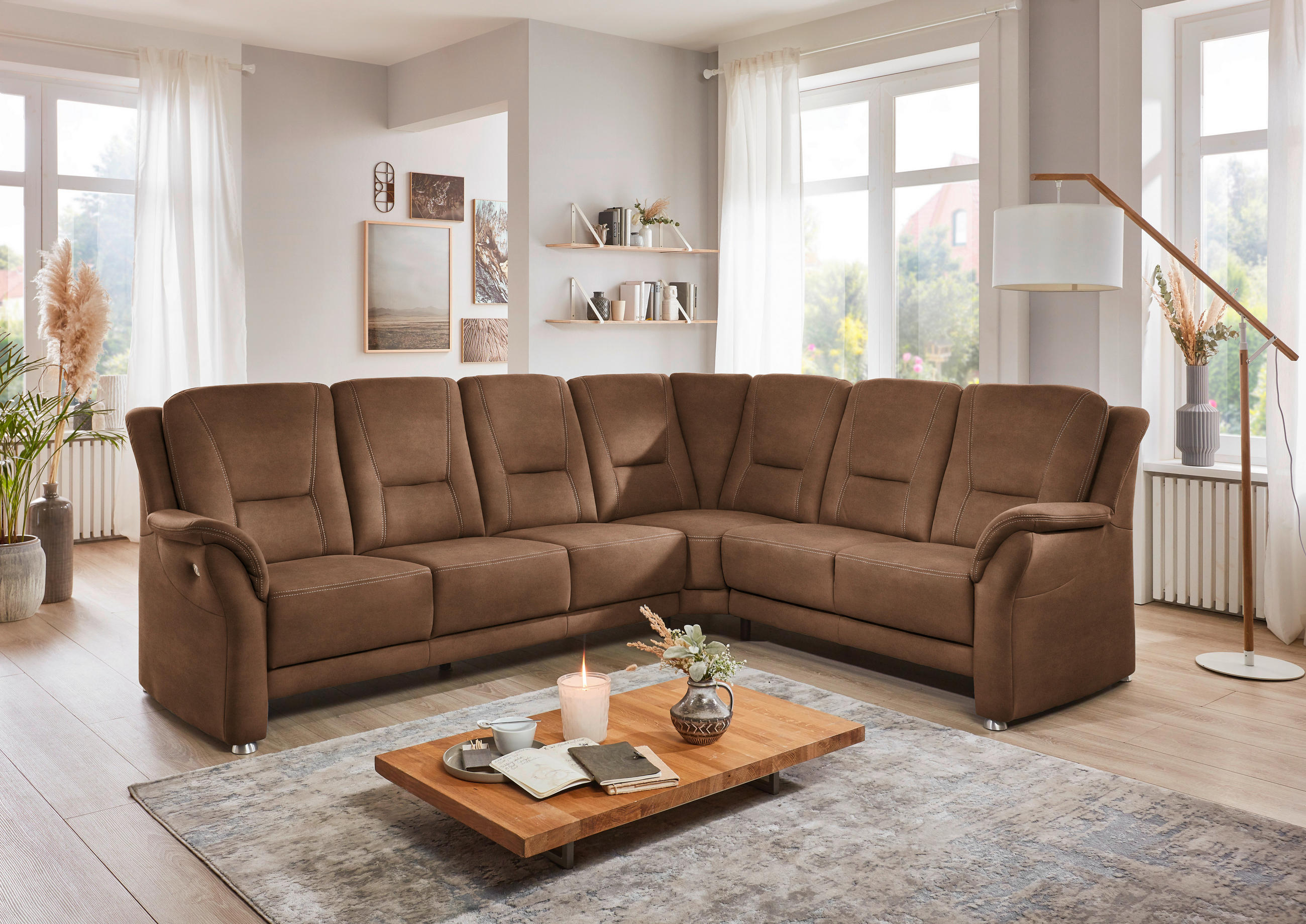 ECKSOFA in Mikrofaser Hellbraun  - Hellbraun/Beige, Konventionell, Textil/Metall (275/223cm) - Beldomo Comfort