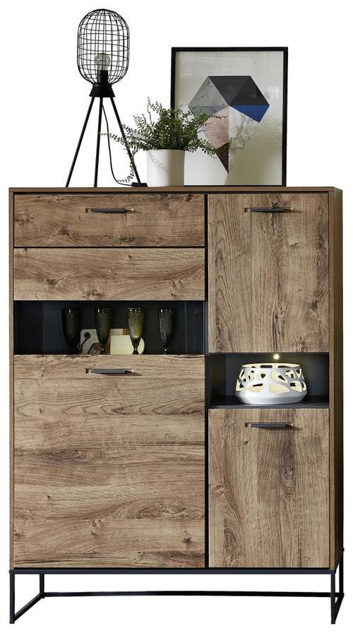 VITRINE Graphitfarben, Eichefarben Einlegeböden - Eichefarben/Anthrazit, MODERN, Glas/Holzwerkstoff (110/148/38cm) - Livetastic