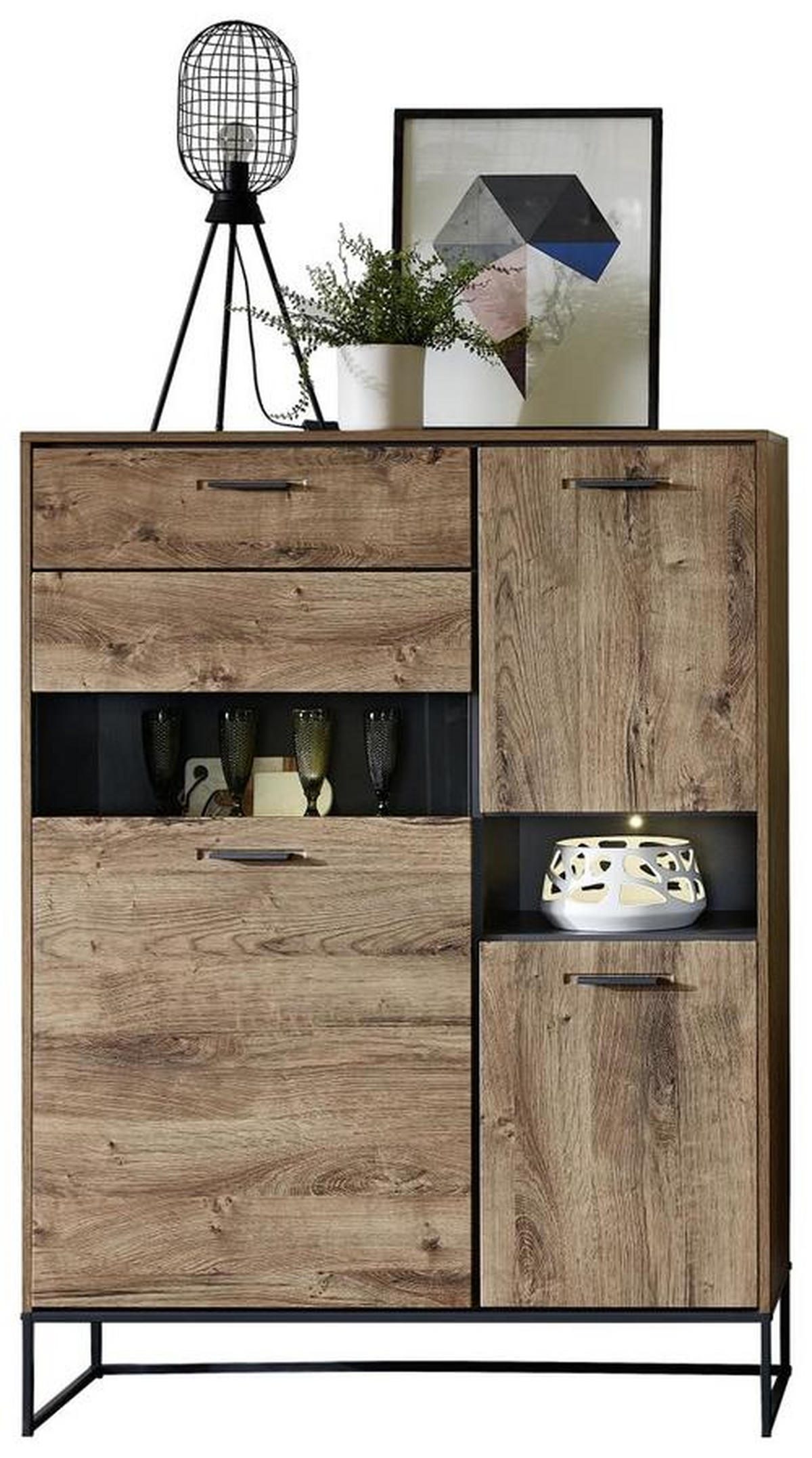 VITRINE in Graphitfarben, Eichefarben  - Eichefarben/Anthrazit, MODERN, Glas/Holzwerkstoff (110/148/38cm) - Livetastic
