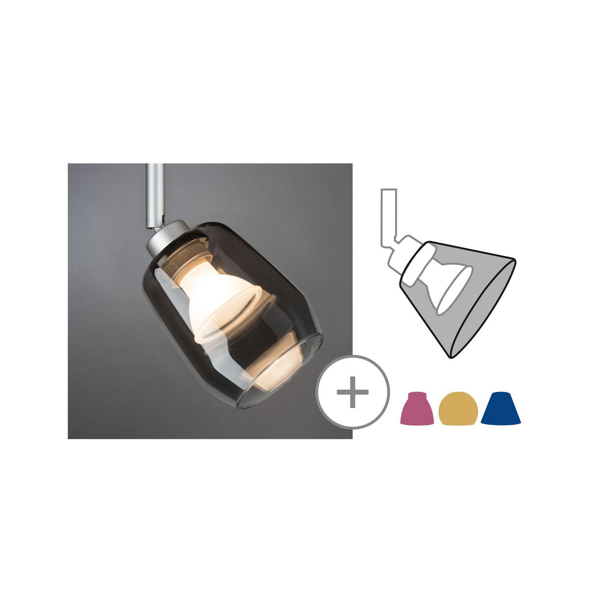 SCHIENENSYSTEM-LEUCHTENSCHIRM URail 8/9,5 cm   - Grau, Design, Glas (8/9,5cm) - Paulmann