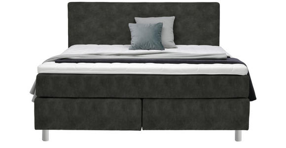 BOXSPRINGBETT 180/200 cm  in Dunkelgrau  - Chromfarben/Dunkelgrau, KONVENTIONELL, Kunststoff/Textil (180/200cm) - Voleo