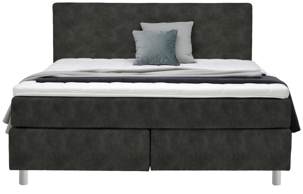 BOXSPRINGBETT 180/200 cm  in Dunkelgrau  - Chromfarben/Dunkelgrau, Konventionell, Kunststoff/Textil (180/200cm) - Voleo