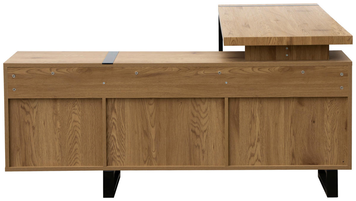 SAROKÍRÓASZTAL  - tölgyfa színű/fekete, Modern, faalapú anyag/fém (160/160/76cm) - MID.YOU