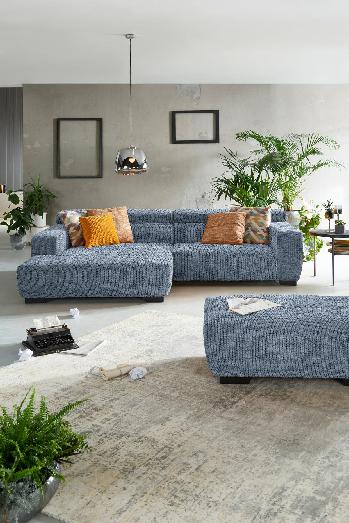 ECKSOFA in Webstoff Blau  - Blau/Schwarz, Konventionell, Textil/Metall (182/279cm) - Hom`in