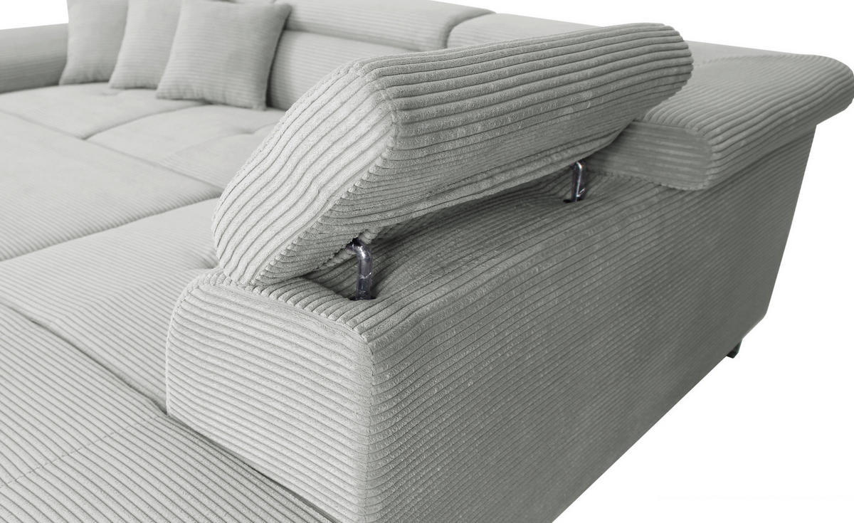 ECKSOFA in Cord Grau  - Silberfarben/Grau, Design, Textil/Metall (257/226cm) - Xora
